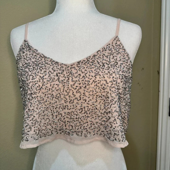 FOREVER 21 Blush Pink Sequin Crop Top Tank Top - size XS - Picture 3 of 7